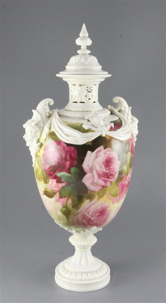 A large Royal Worcester two handled vase and cover, early 20th century, 49cm